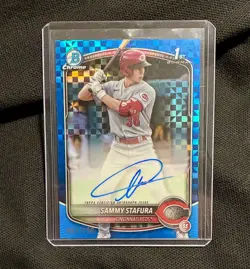 Sammy Stafura 2025 Bowman Chrome 1st Blue X-Fractor Auto /150 🔥 Reds - Image 1