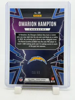 2025 Panini Phoenix - Omarion Hampton Thunderbirds Yellow Mojo 9/49 RC Chargers - Image 2