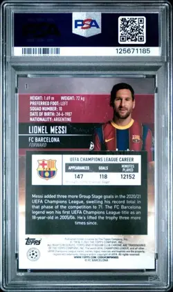 Lionel Messi 2020-21 Stadium Club Chrome UEFA Champions League #1 PSA 10🔥🔥 - Image 2