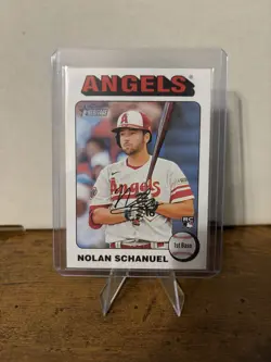 2024 Topps Heritage Rookie Nolan Schanuel #389 White Border Angels - Image 1