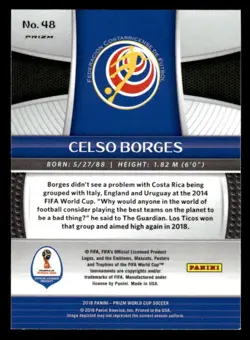 Celso Borges 2018 Panini Prizm FIFA World Cup Black & Gold Wave Prizm #48 ESE - Image 2