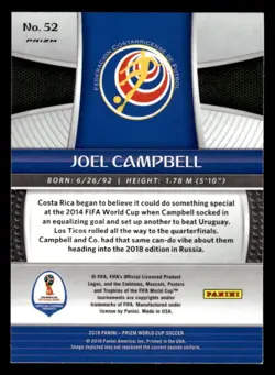Joel Campbell 2018 Panini Prizm FIFA World Cup Black & Gold Wave Prizm #52 ESE - Image 2