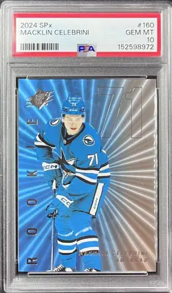 2024-25 Upper Deck SPX Macklin Celebrini #160 Rookie RC Sharks PSA 10 - Image 1