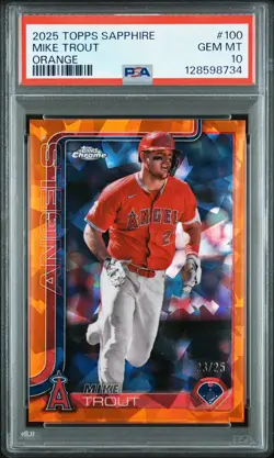 2025 Topps Chrome Sapphire Mike Trout Orange Refractor #/25 PSA 10 POP 5! 🔥🔥 - Image 1