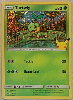 Turtwig - Holo - 4/25 - McDonalds 2021 25th Anniversay - Pokemon Card Game Mint - Image 1