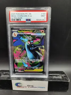 2025 POKEMON PFL EN-PHANTASMAL FLAMES 109 MEGA CHARIZARD X EX ULTRA RARE PSA 9 - Image 1