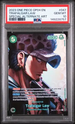 2023 ONE PIECE OP04-KINGDOMS OF INTRIGUE #047 TRAFALGAR LAW PSA 10 - Image 1