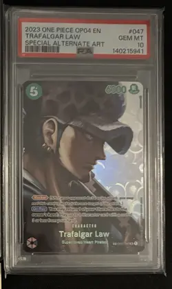 2023 ONE PIECE OP04-KINGDOMS OF INTRIGUE #047 TRAFALGAR LAW PSA 10 - Image 1