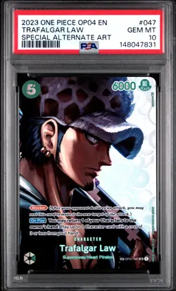 2023 ONE PIECE OP04-KINGDOMS OF INTRIGUE #047 TRAFALGAR LAW PSA 10 - Image 1