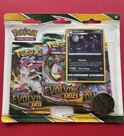 Pokemon TCG Sword & Shield Evolving Skies 3-Pack Blister Umbreon Promo Foil Coin - Image 1