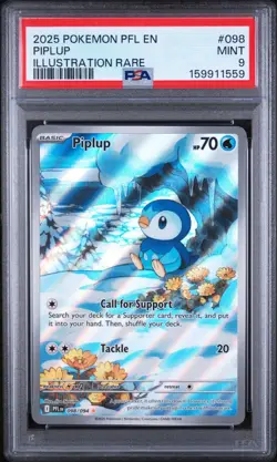 2025 Piplup 098/094 Pokemon Illustration Rare Phantasmal Flames PSA 9 - Image 1