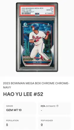 2023 Bowman 1st Hao Yu Lee /175 Chrome Navy Refractor PSA 10 (Pop 9) Tigers - Image 3