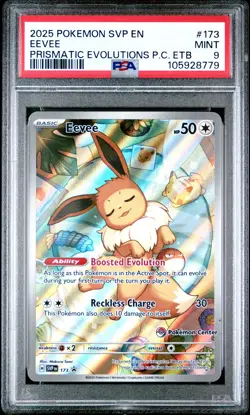 2025 POKEMON PRISMATIC EVOLUTIONS POKEMON CENTER ETB PROMO SVP #173 EEVEE PSA 9 - Image 1
