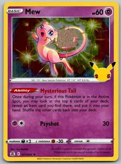 Mew 011/025 Holo Rare Celebrations Pokemon Holo Near Mint - Image 1