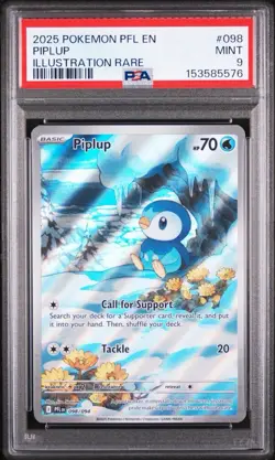 Piplup 098/094 IR - 2025 Pokemon Phantasmal Flames Illustration Rare PSA 9 MINT - Image 1