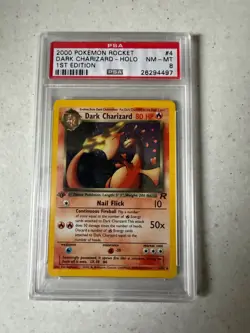 1st Edition Dark Charizard PSA 8 Rocket Holo 4/82 Rare 2000 Pokemon Card WOTC - Image 1
