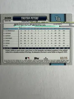 2026 Topps Series 1 Tristan Peters RC Rookie Orange Foil 2/25 Rays/White Sox - Image 5