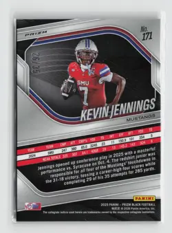 2025 Panini Prizm Black #171 Kevin Jennings Prizms Blue Shimmer FOTL #/35 - Image 2
