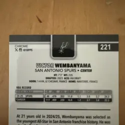 2025-26 Topps Chrome - Victor Wembanyama #221 X-Fractor - Image 3