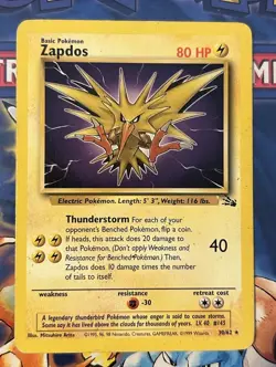 Zapdos 30/62 Fossil Non Holo Rare Pokemon Card WOTC 1999 LP+ - Image 1