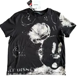 NWT Desigual x Disney Mickey Mouse Sketch Graphic Tee Black M - Image 1