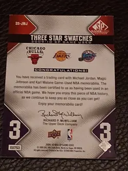 2009-10 SP Game Used Star Swatches MICHAEL JORDAN MAGIC JOHNSON K MALONE /299 - Image 2