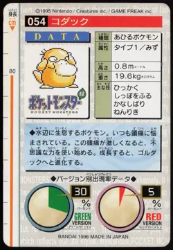 Psyduck No. 054 Green Bandai Carddass Series 1-2 R 1996 Pokemon Japanese MP - Image 3