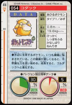 Psyduck No. 054 Green Bandai Carddass Series 1-2 R 1996 Pokemon Japanese NM - Image 3