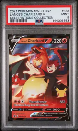 2021 POKEMON SWSH BLACK STAR PROMO #133 LANCE'S CHARIZARD V CELEBRATIONS PSA 9 - Image 1