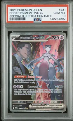 2025 POKEMON - DESTINED RIVALS 231 - TEAM ROCKET'S MEWTWO EX 231/182 - PSA 10 - Image 1