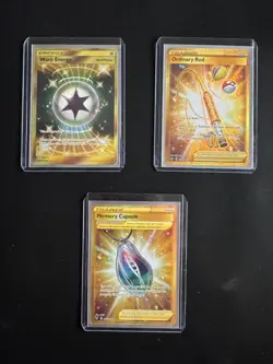 Pokemon Secret Rare Gold Item Lot: Warp Energy, Ordinary Rod, Memory Capsule - Image 1