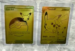 Pokemon POKE BALL + PIKACHU Gold Celebration 25th Anniv 2 Card LOT! SUPER CLEAN - Image 1