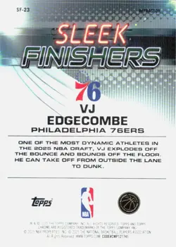 Vj Edgecombe 2025-26 Topps Chrome Sleek Finishers Refractor RC #SF-23 - Image 2