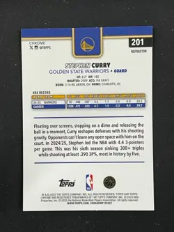 Stephen Curry 2025-26 Topps Chrome Refractor Golden State Warriors #201 - Image 2