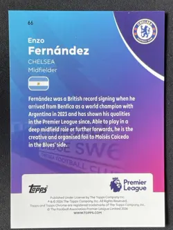 Enzo Fernandez 2025-26 Topps Chrome Premier League Aqua Refractor /199 #66 - Image 2