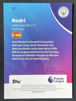 Rodri 2025-26 Topps Chrome Premier League Aqua Wave Refractor /199 #127 - Image 2