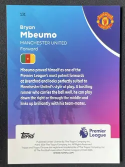 Bryan Mbeumo 2025-26 Topps Chrome Premier League Aqua Wave Refractor /199 #131 - Image 2