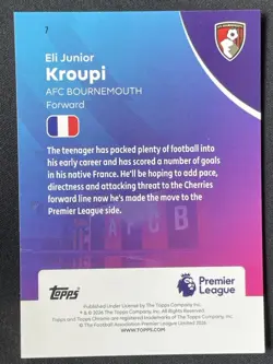 Eli Junior Kroupi 2025-26 Topps Chrome Premier League Aqua Refractor /199 #7 - Image 2