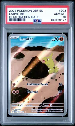 PSA 10 Larvitar Illustration Rare 203/197 Pokemon Sword & Shield Obsidian Flames - Image 1