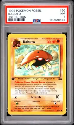 Pokemon Fossil 1st Edition Kabuto 50/62 PSA 7 - Image 1