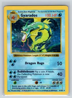 Gyarados SHADOWLESS Base Set Holo Rare Card 6/102 LP Condition Pokemon TCG - Image 1