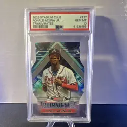 Topps 2023 Stadium Club Triumvirates Ronald Acuna Jr. Braves Die Cut T-17 PSA 10 - Image 1