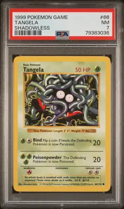 Tangela 66/102 Shadowless Pokemon Card Base Set Common WOTC PSA 7 - Image 1