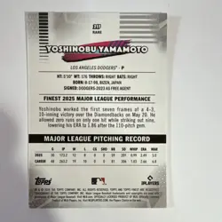 Topps Finest 2025 - Yoshinobu Yamamoto #213 Dodgers Rare Mini Diamond - Image 2