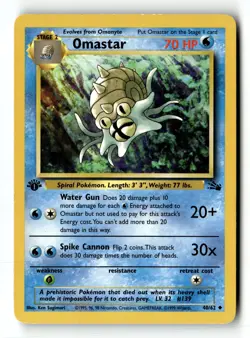 Pokemon Card Omastar 1st Edition LP Fossil 40/62 - Image 1
