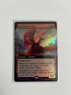 MTG Goldspan Dragon Foil Extended Art NM/MINT Kaldheim + Treasure Tokens - Image 1