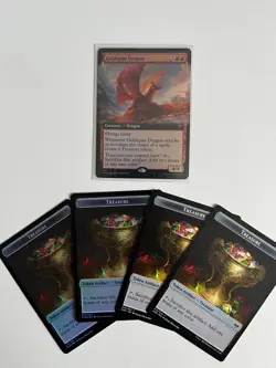 MTG Goldspan Dragon Foil Extended Art NM/MINT Kaldheim + Treasure Tokens - Image 2