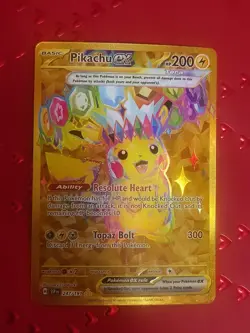 Pokemon TCG SV08 Surging Sparks Pikachu EX Hyper Rare Gold Holo Card 247/191 - Image 1