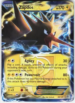 Pokemon Zapdos EX 48/135 Holo EX Rare Plasma Storm Pokemon Lightly Played - Image 1