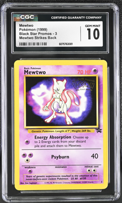 1999 Pokemon Movie Black Star Promo #3 Mewtwo CGC 10 - Image 1